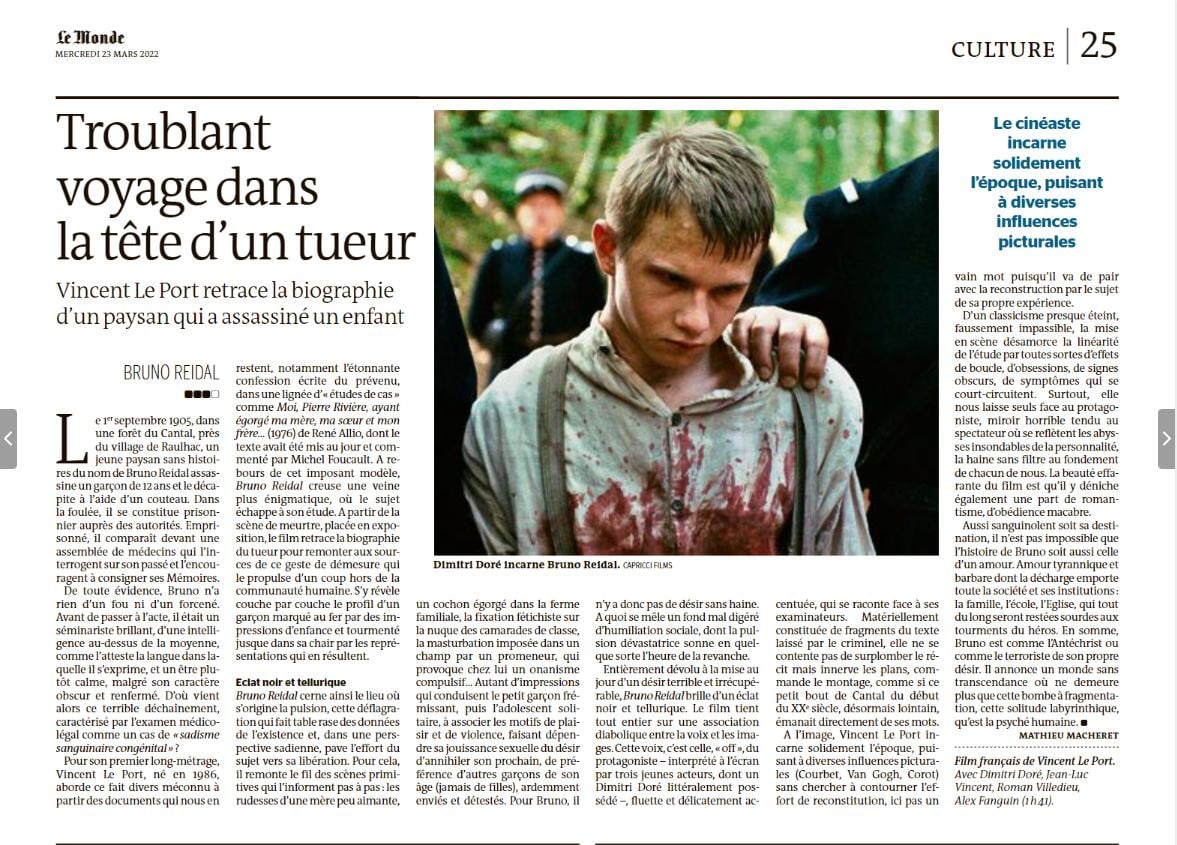 Article Bruno Reidal - Le Monde - 23 mars 2022